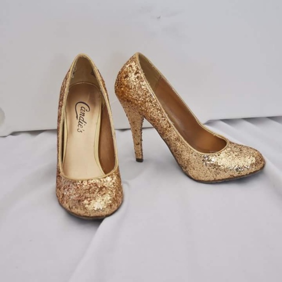 Candie's Shoes Metallic Gold Glitter Heels Gold Candies Brand Size